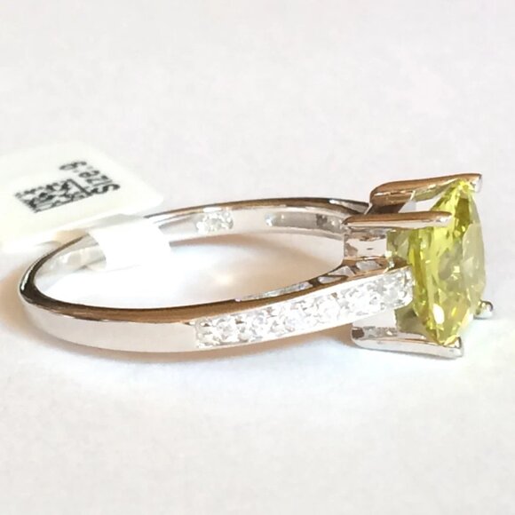 Sterling Silver Green Cubic Zirconia Ring Size 9 10 Princess Simulated Peridot - Picture 5 of 12